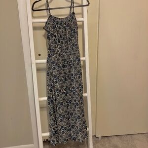 dip XS Blue and Gold Midi Dress with elastic waist 100% Viscose boho floral
